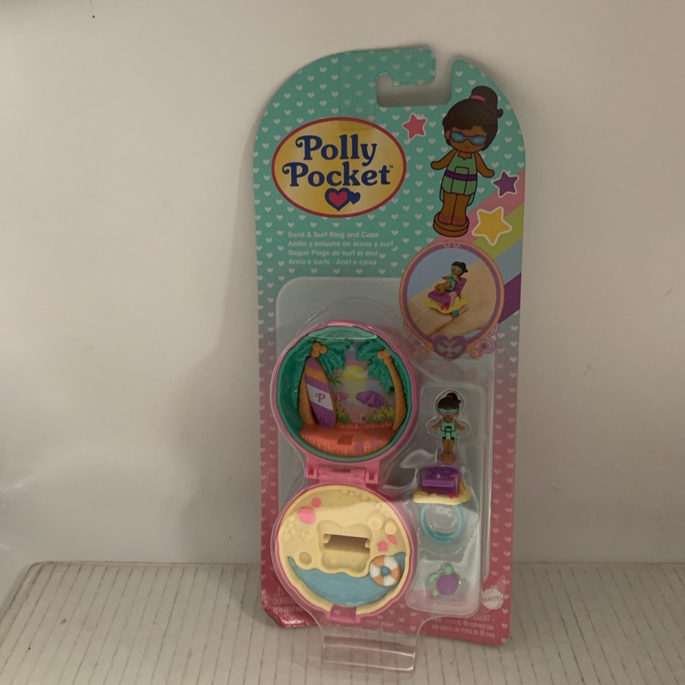 Mattel Polly Pocket Keepsake Compact Sand & Surf Ring Case Playset JCB24 NEW